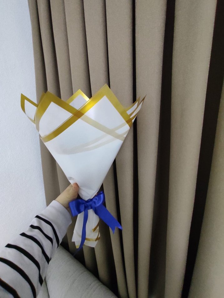 Mavi Kurdeleli Çiçek buketi el yapımı - Görsel 3