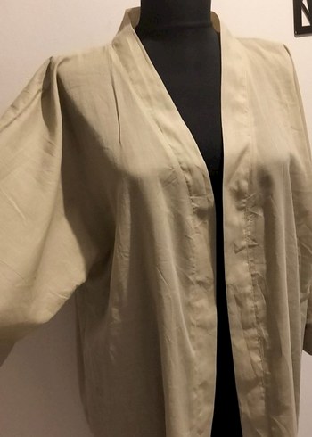l Beden Kadın Bej Uzun Keten Kimono