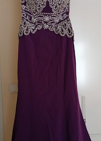 Taşlı Mor Abiye Elbise