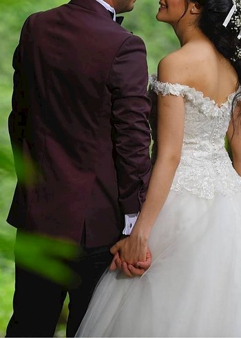 Klasik A Kesim Straplez Beyaz Gelinlik - Görsel 3