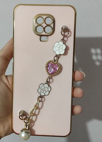 Xiaomi Redmi Note 9 Pro tutacaklı taşlı pembe kılıf