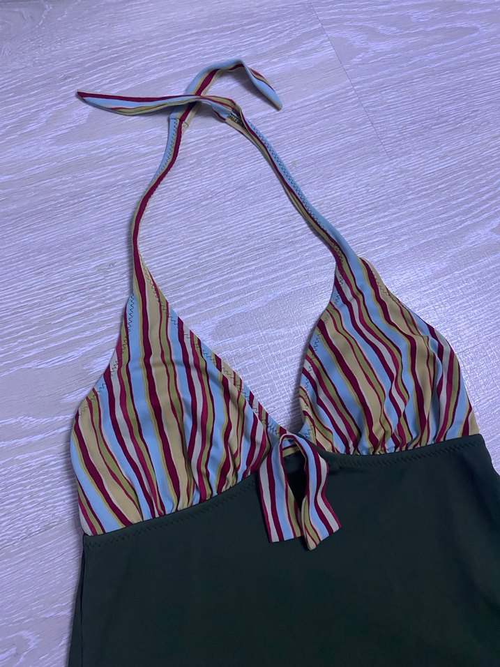 Çizgili Üstü Bağlamalı Plaj Elbisesi - Görsel 2