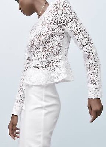 xs Beden beyaz Renk Peplum dantel top