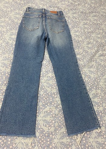 Bershka Mavi Düğmeli Crop Flare Jean - Görsel 5