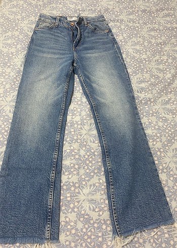 Bershka Mavi Düğmeli Crop Flare Jean - Görsel 3