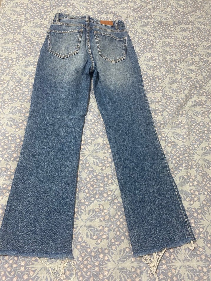 Bershka Mavi Düğmeli Crop Flare Jean - Görsel 5