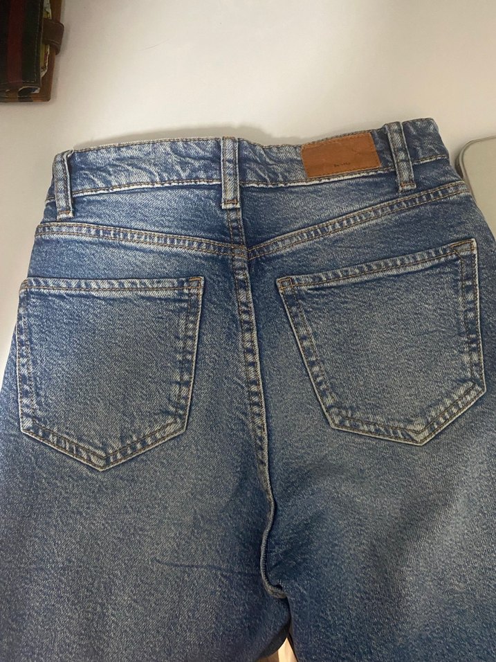 Bershka Mavi Düğmeli Crop Flare Jean - Görsel 2