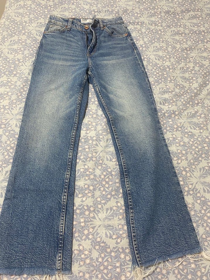 Bershka Mavi Düğmeli Crop Flare Jean - Görsel 3