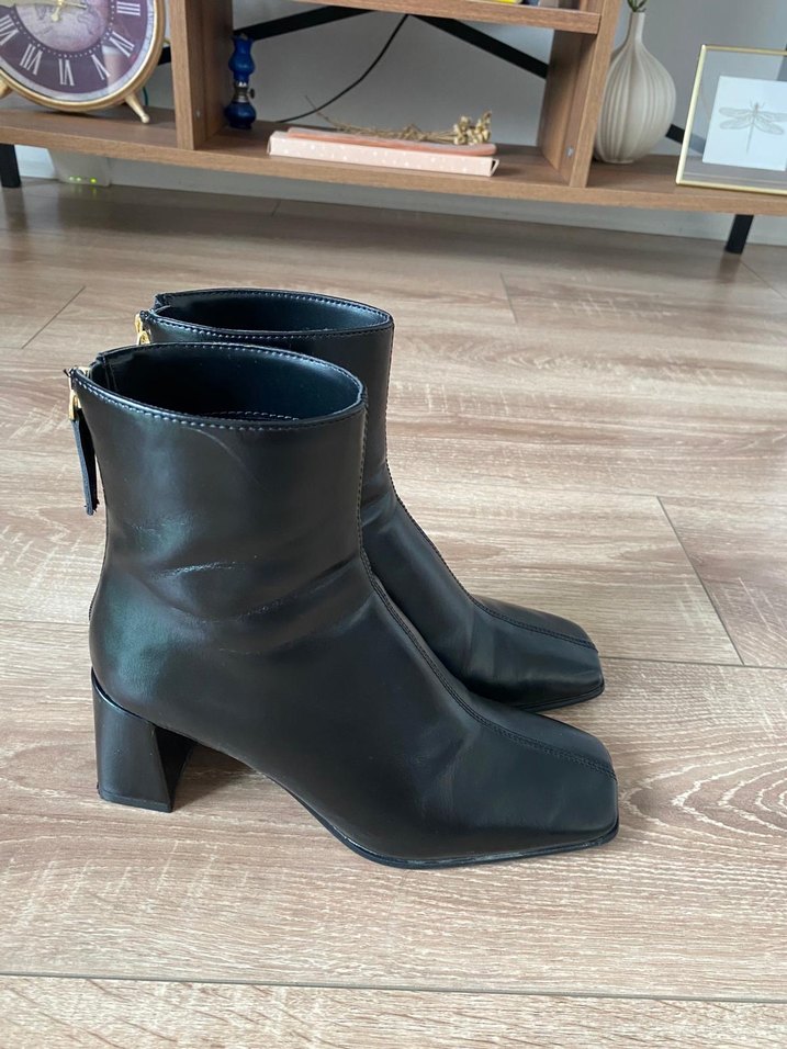 Siyah Deri Stiletto Topuklu Kadın Bot - Görsel 3