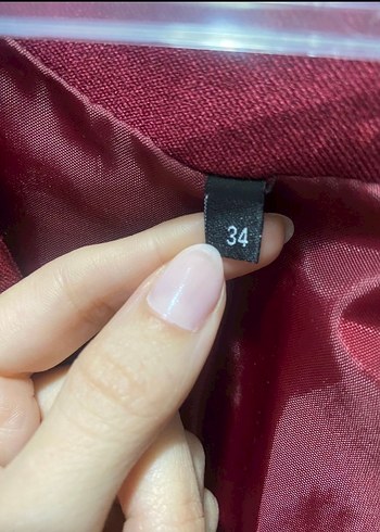 Bordo Kadın Midi Ceket, Düğmeli, Strappy Kol - Görsel 3