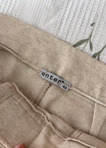 Bej Kadın Keten Pantolon Pilili Rahat Kesim - Görsel 4