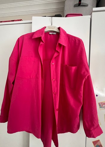 Pembe Düğmeli Keten Gömlek