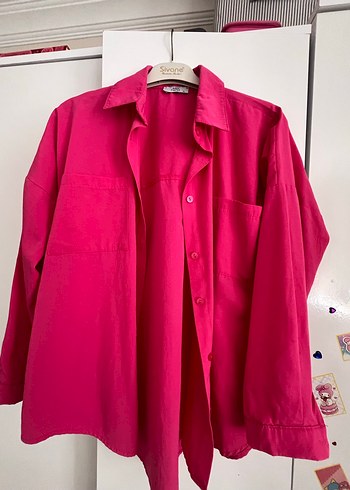 Pembe Düğmeli Keten Gömlek - Görsel 3