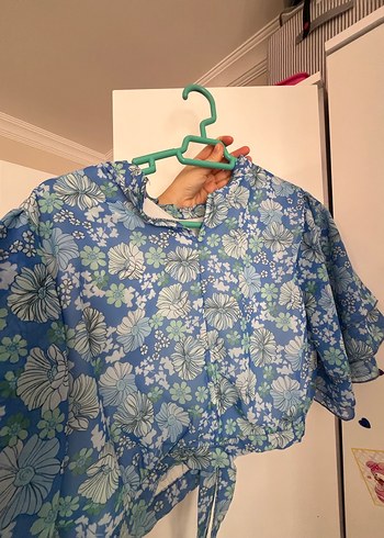 Bohem Stil Mavi Çiçekli Kız Bluzu - Görsel 2
