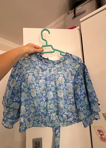 Bohem Stil Mavi Çiçekli Kız Bluzu - Görsel 3