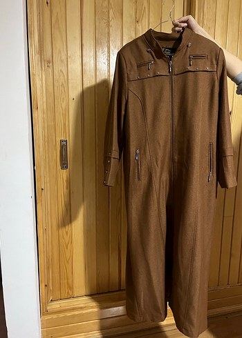 Kadın Kahverengi Süet Fermuarlı Midi Kaban - Görsel 3