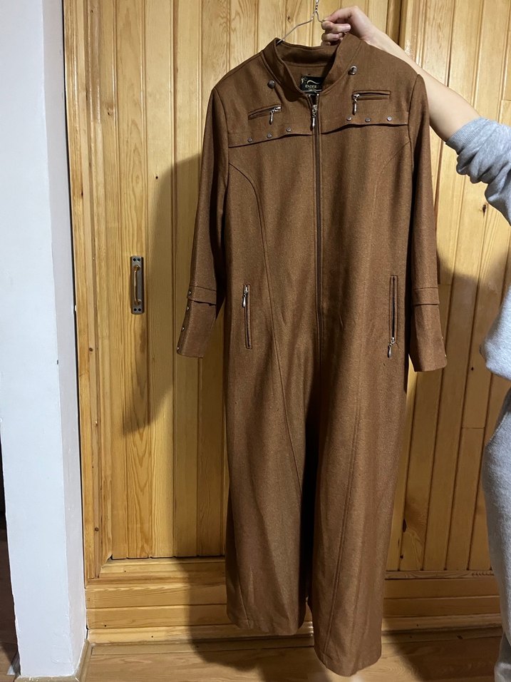 Kadın Kahverengi Süet Fermuarlı Midi Kaban - Görsel 2