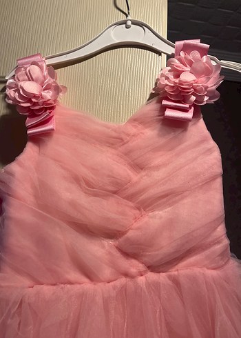 Pembe Fırfırlı Straplez Kız Elbisesi - Görsel 2