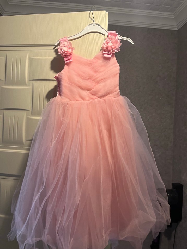 Pembe Fırfırlı Straplez Kız Elbisesi - Görsel 3