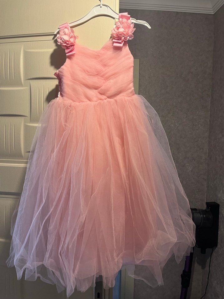 Pembe Fırfırlı Straplez Kız Elbisesi - Görsel 5