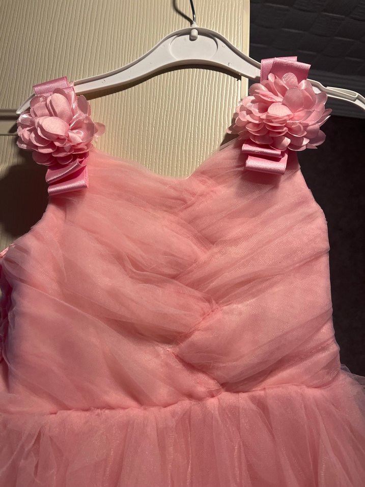 Pembe Fırfırlı Straplez Kız Elbisesi - Görsel 2