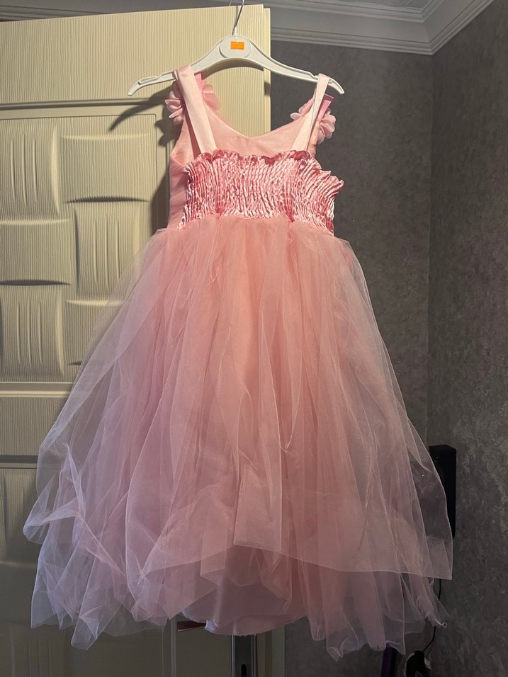 Pembe Fırfırlı Straplez Kız Elbisesi - Görsel 4