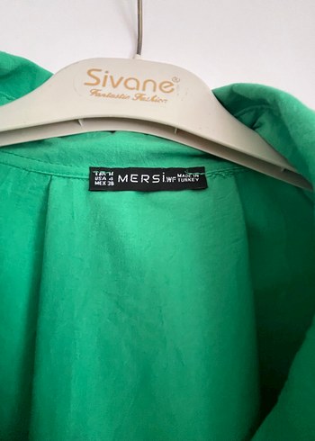 Düğmeli Yeşil Keten Kadın Gömlek - Görsel 2