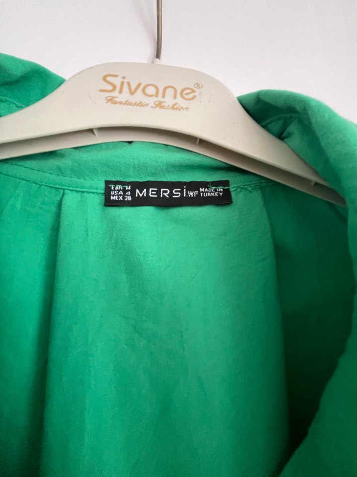 Düğmeli Yeşil Keten Kadın Gömlek - Görsel 2