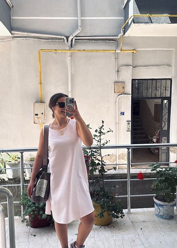 Pembe Midi Pamuklu Elbise