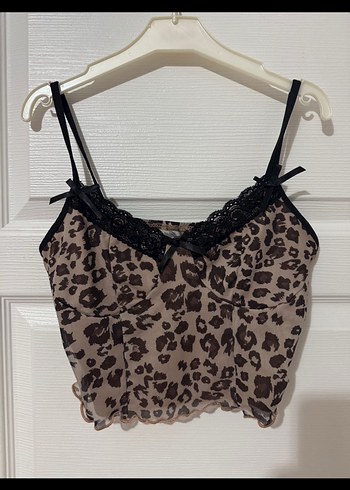 Dantel Detaylı Leopar Desenli Mini Atlet