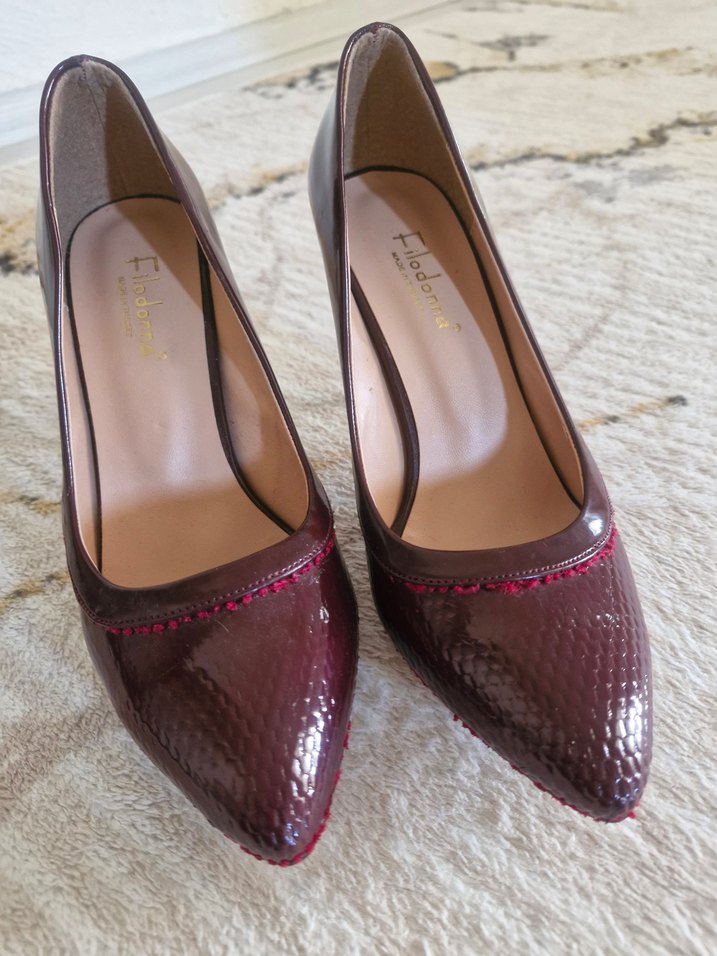 Bordo Yılan Derisi Desenli Stiletto - Görsel 2