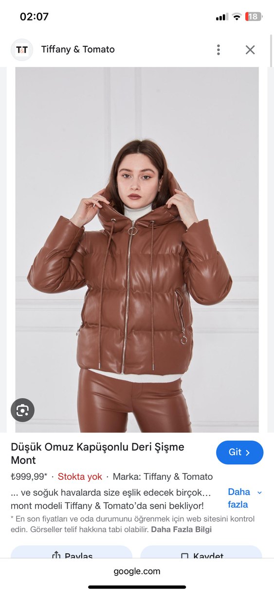 Tiffany tomato Deri Şişme Mont s beden - Görsel 2