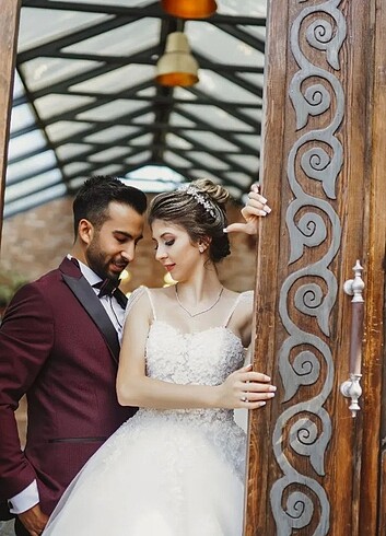 36 38 beden uyumlu arkası ipli özel dikim gelinlik - Görsel 5