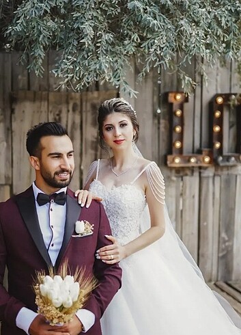 36 38 beden uyumlu arkası ipli özel dikim gelinlik - Görsel 7