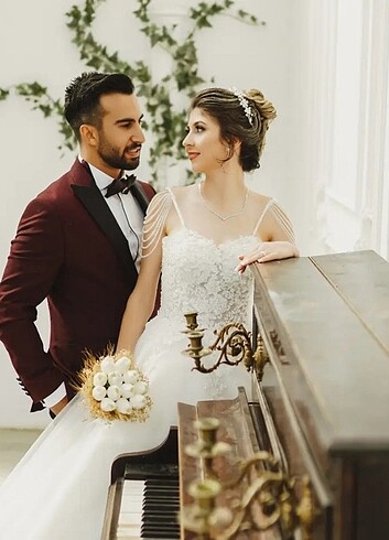 36 38 beden uyumlu arkası ipli özel dikim gelinlik - Görsel 8