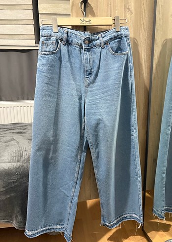 Kadın mavi geniş paça kot pantolon