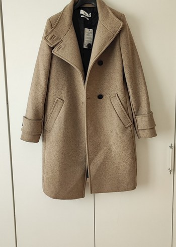 Mango yün karışımlı Bej Kadın Kaban - Görsel 9