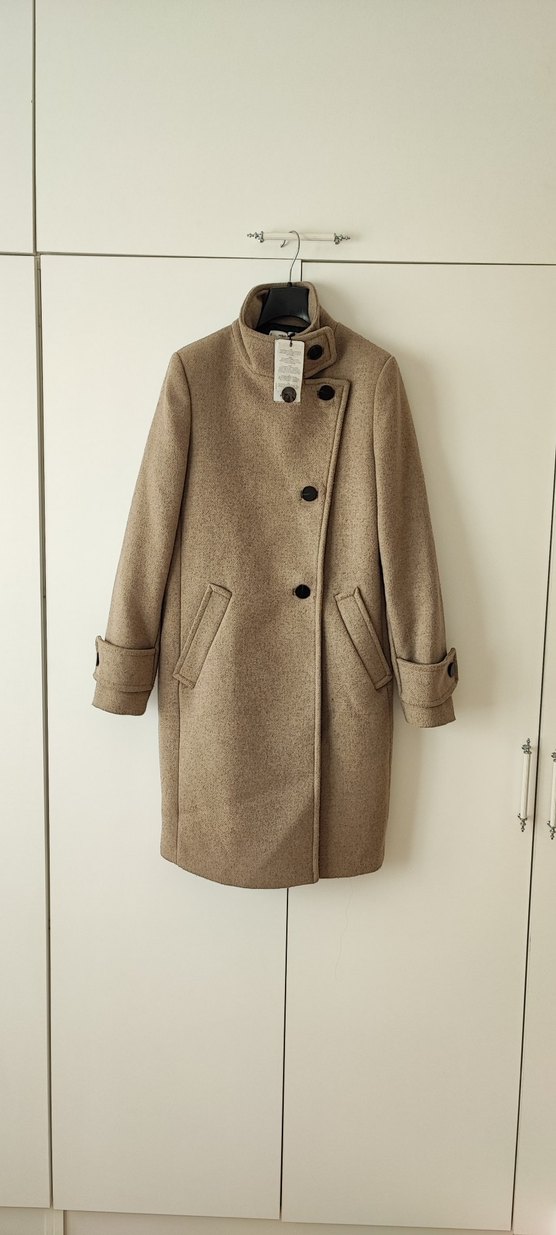 Mango yün karışımlı Bej Kadın Kaban - Görsel 2