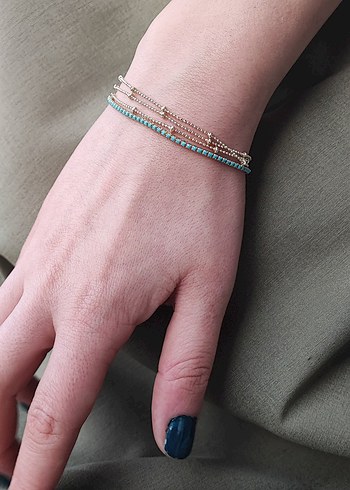 Çelik Turkuaz Boncuklu Minimalist Kadın Bileklik - Görsel 3