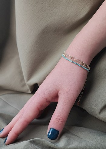 Çelik Turkuaz Boncuklu Minimalist Kadın Bileklik - Görsel 5