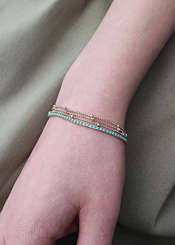 Çelik Turkuaz Boncuklu Minimalist Kadın Bileklik - Görsel 4