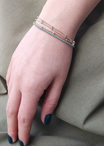 Çelik Turkuaz Boncuklu Minimalist Kadın Bileklik - Görsel 2