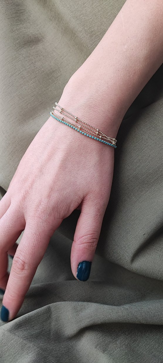 Çelik Turkuaz Boncuklu Minimalist Kadın Bileklik - Görsel 3
