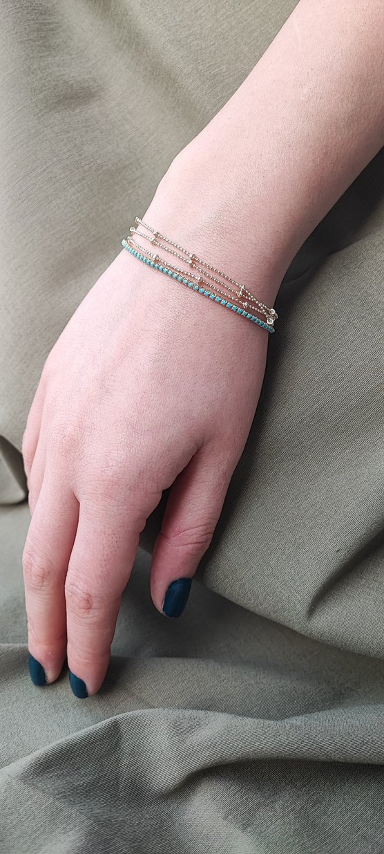 Çelik Turkuaz Boncuklu Minimalist Kadın Bileklik - Görsel 2