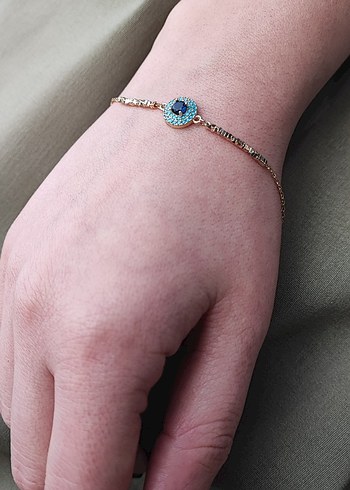 Çelik Boncuk İşlemeli Turkuaz Kadın Bileklik - Görsel 5