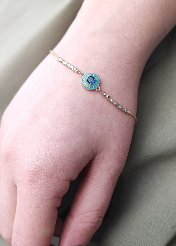 Çelik Boncuk İşlemeli Turkuaz Kadın Bileklik - Görsel 4
