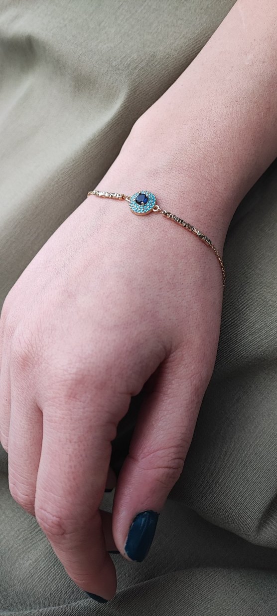 Çelik Boncuk İşlemeli Turkuaz Kadın Bileklik - Görsel 5