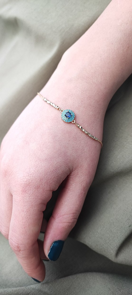 Çelik Boncuk İşlemeli Turkuaz Kadın Bileklik - Görsel 4
