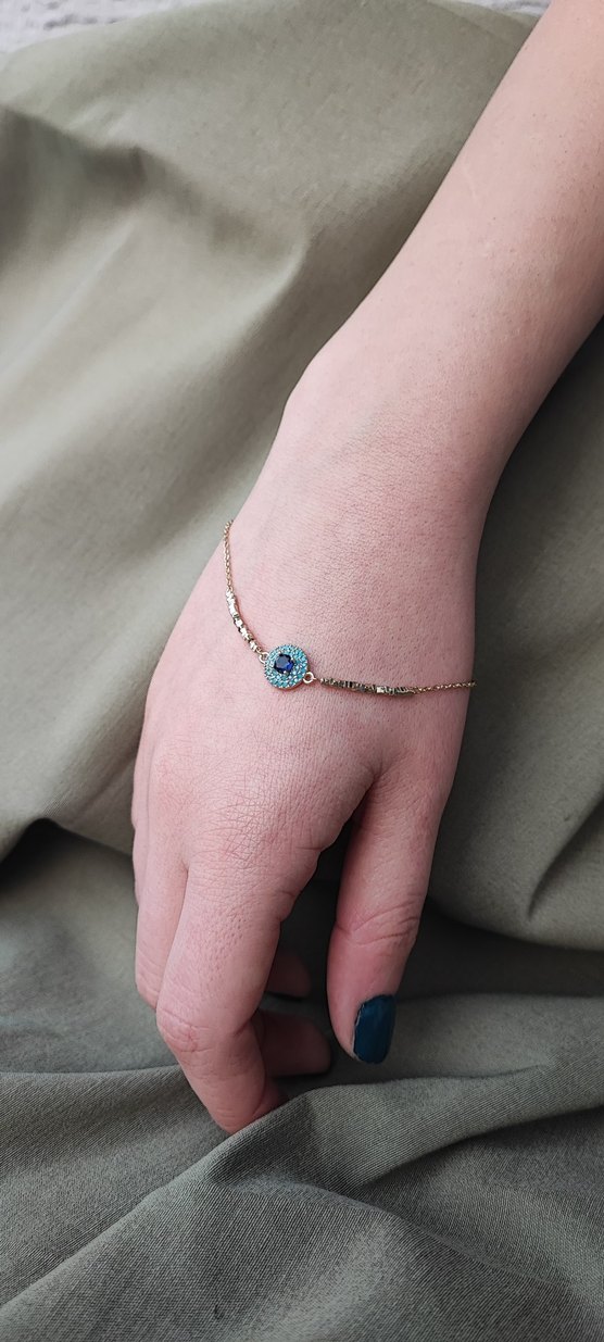 Çelik Boncuk İşlemeli Turkuaz Kadın Bileklik - Görsel 2