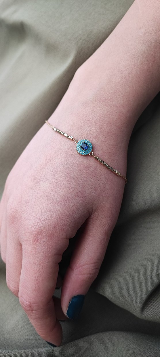 Çelik Boncuk İşlemeli Turkuaz Kadın Bileklik - Görsel 3